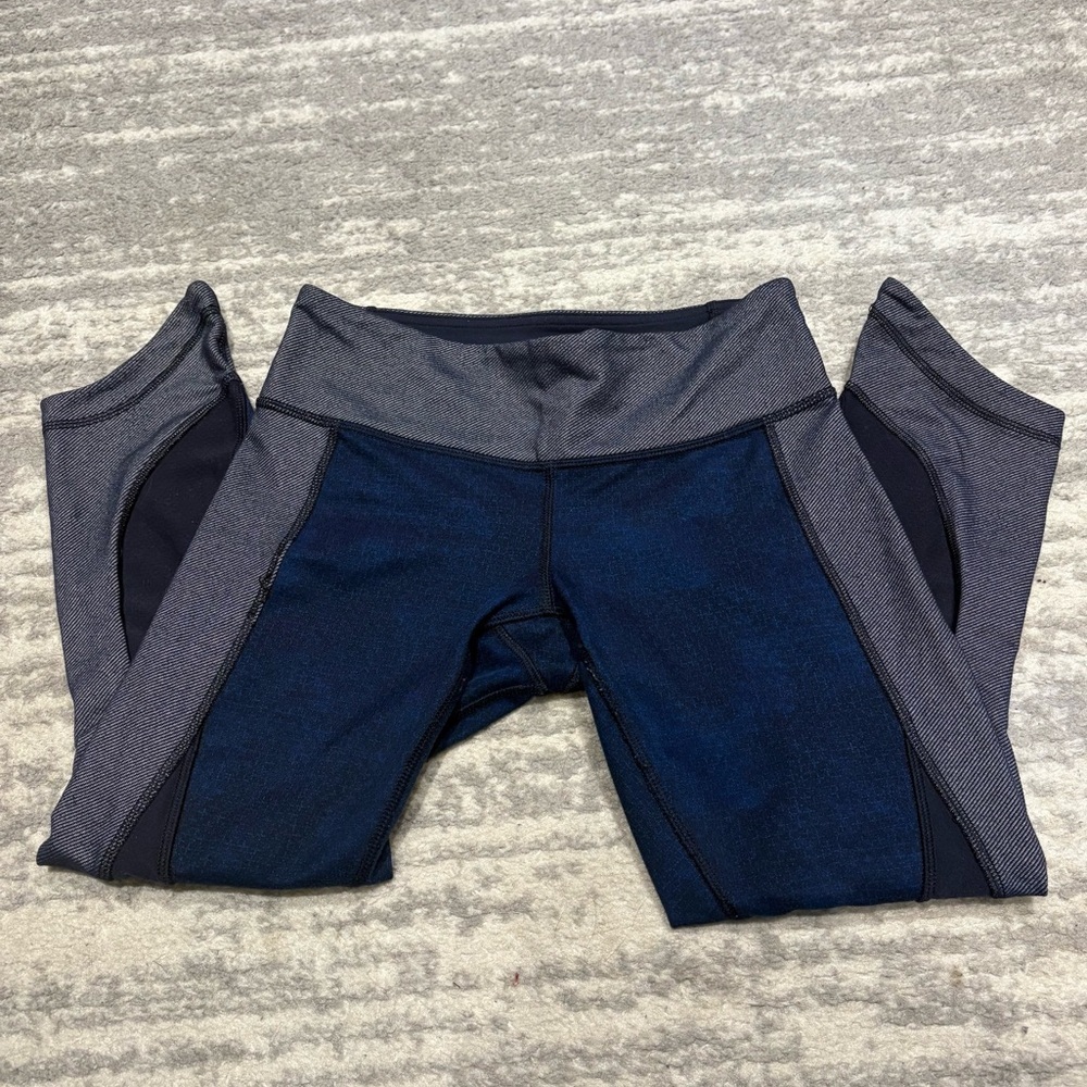 Lululemon Crop Women's 2 Wunder Under Blue Sashiko Inkwell Leggings